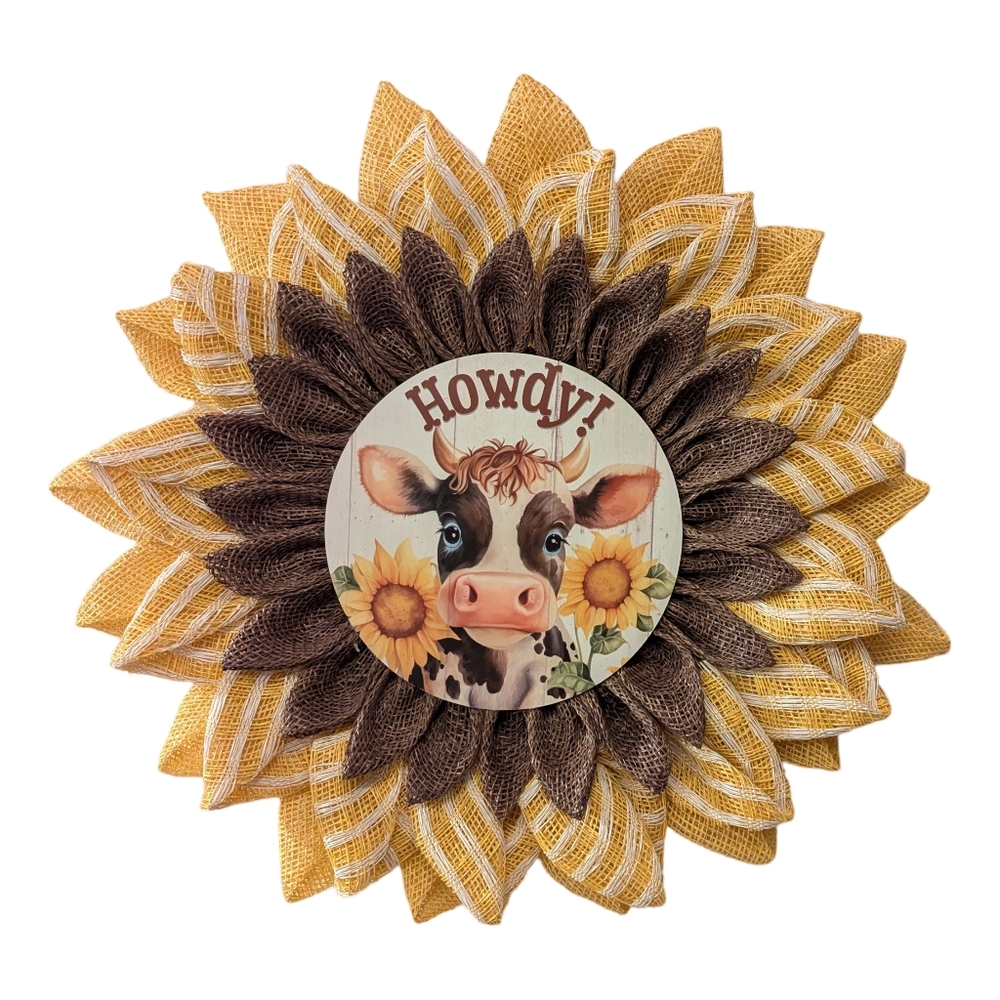 Howdy Cow Sunflower Wreath